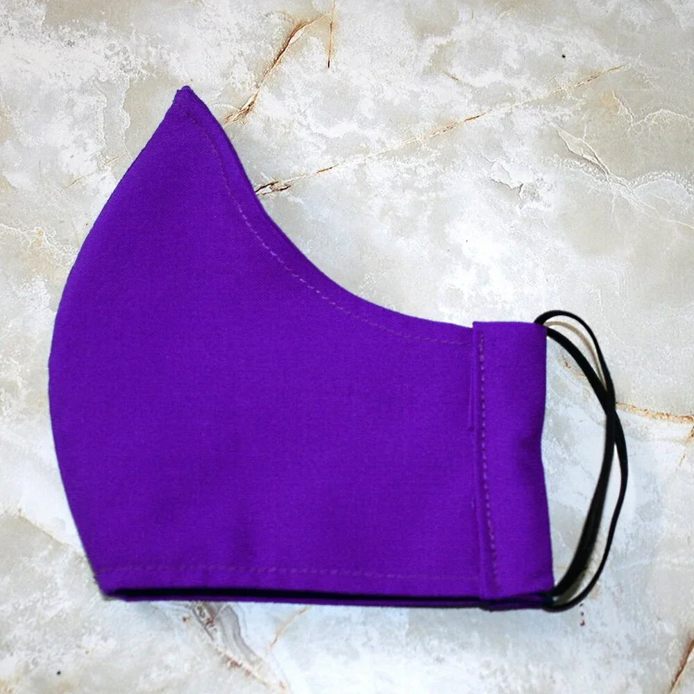 HAND CRAFTED Face Mask Purple Adult Cloth Fabric Solid - Shield Style